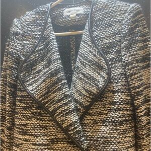 Black and White tweed  long jacket with two zipper pockets